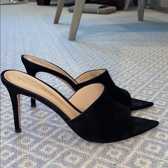 Gianvito Rossi Shoes - Gianvito Rossi Black Suede Pointed Toe Mules